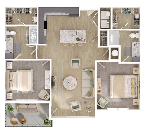 A series of images showing different room layouts and furniture arrangements.